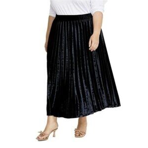 On 34th Womens Black Velvet Long Formal Pleated Skirt Plus Size 2X NWT $89